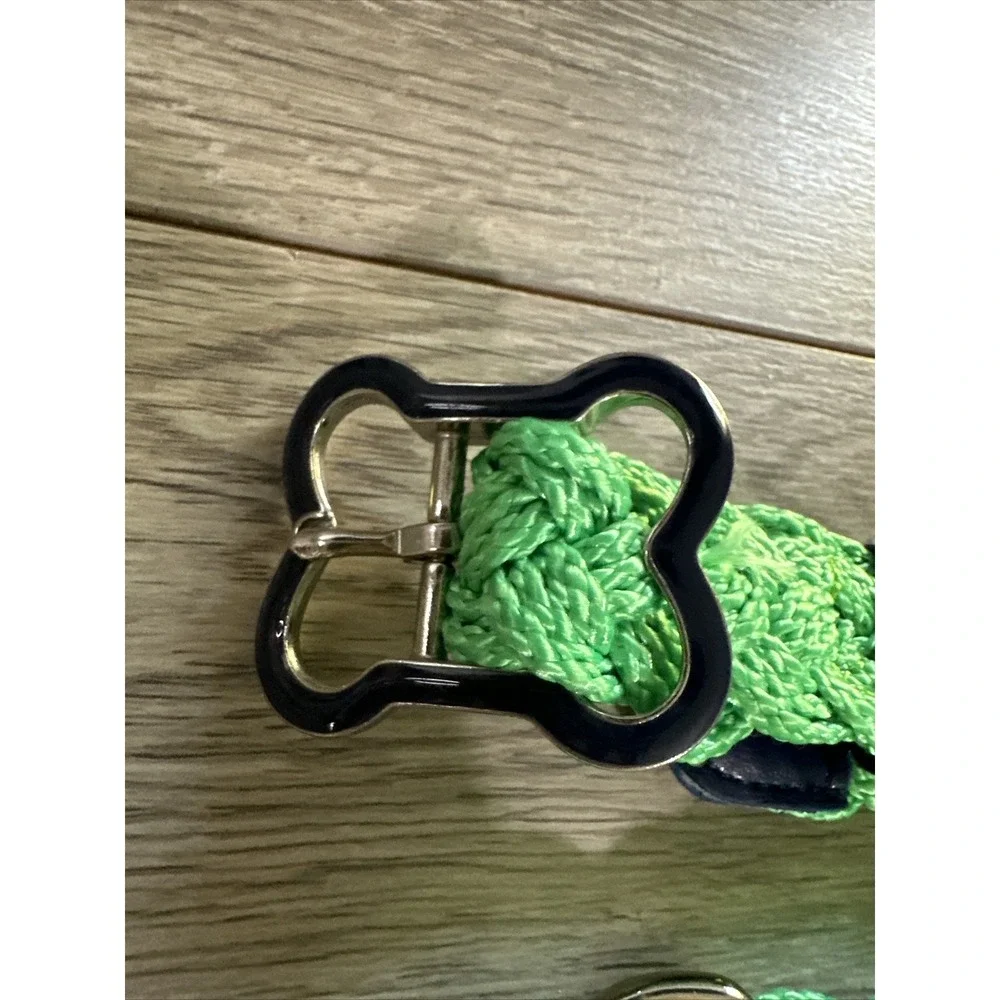 Green Braided Rope Belt Navy Blue Enamel Quatrefoil Buckle Preppy Nautical 31in